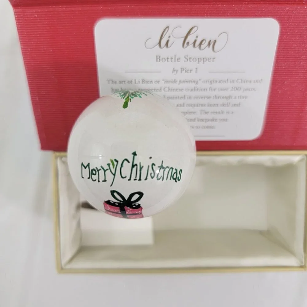 Pier 1 Imports Li Bien Hand Painted Bottle Stopper MERRY CHRISTMAS 2019 Topper